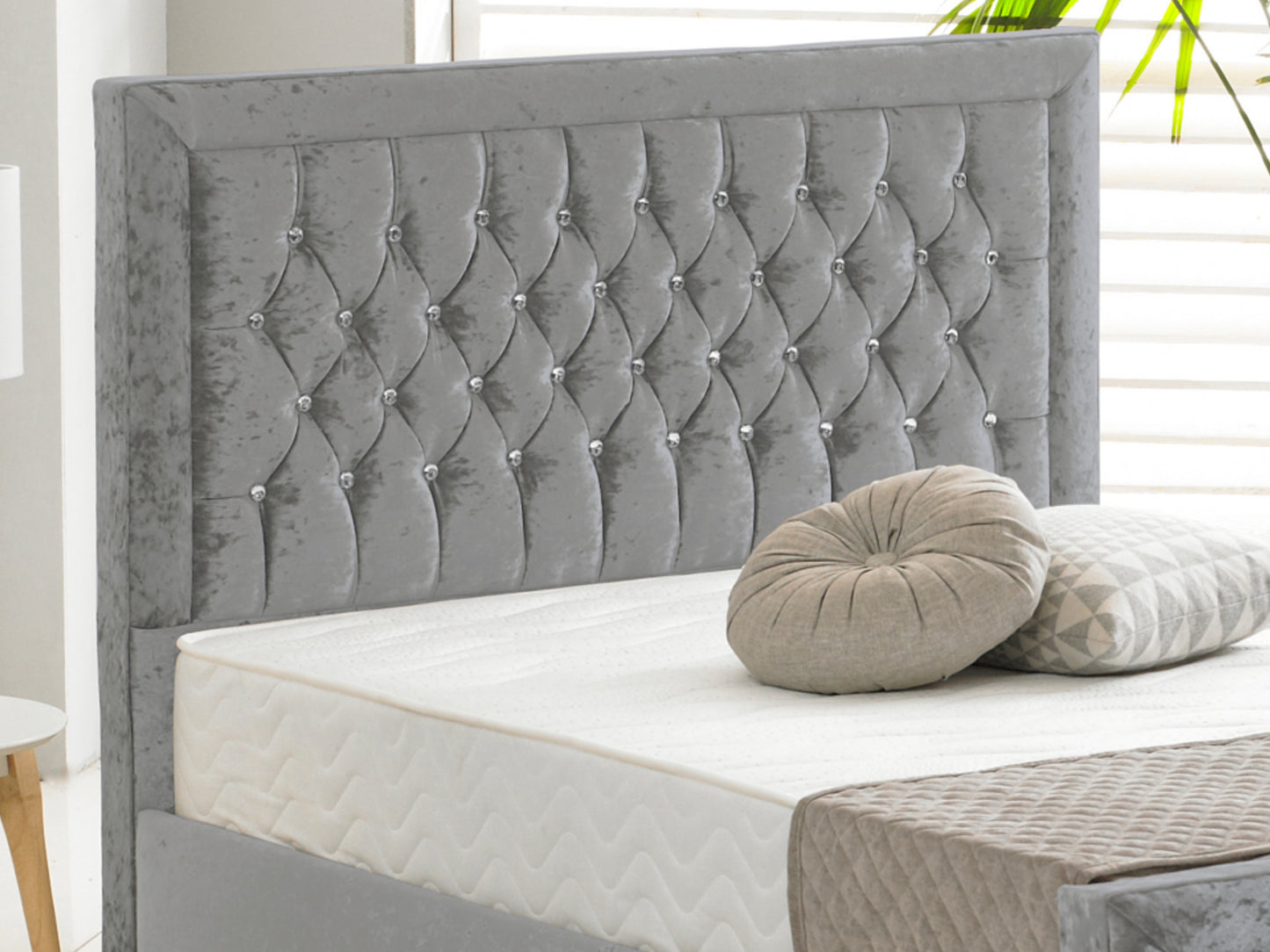 Sandringham Luxury Bed Frame in Crushed Velvet Silver