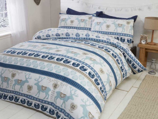 Skandi Brushed Cotton Christmas Bedding Set Blue