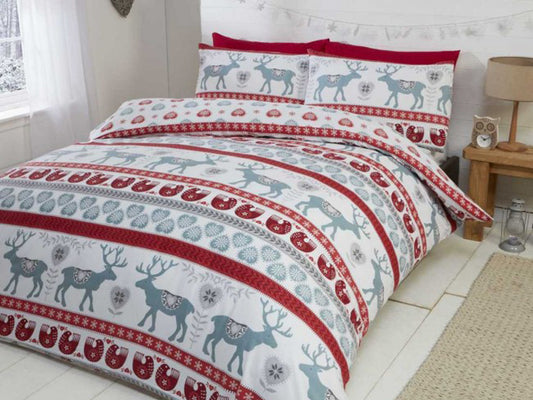 Skandi Brushed Cotton Christmas Bedding Set Red