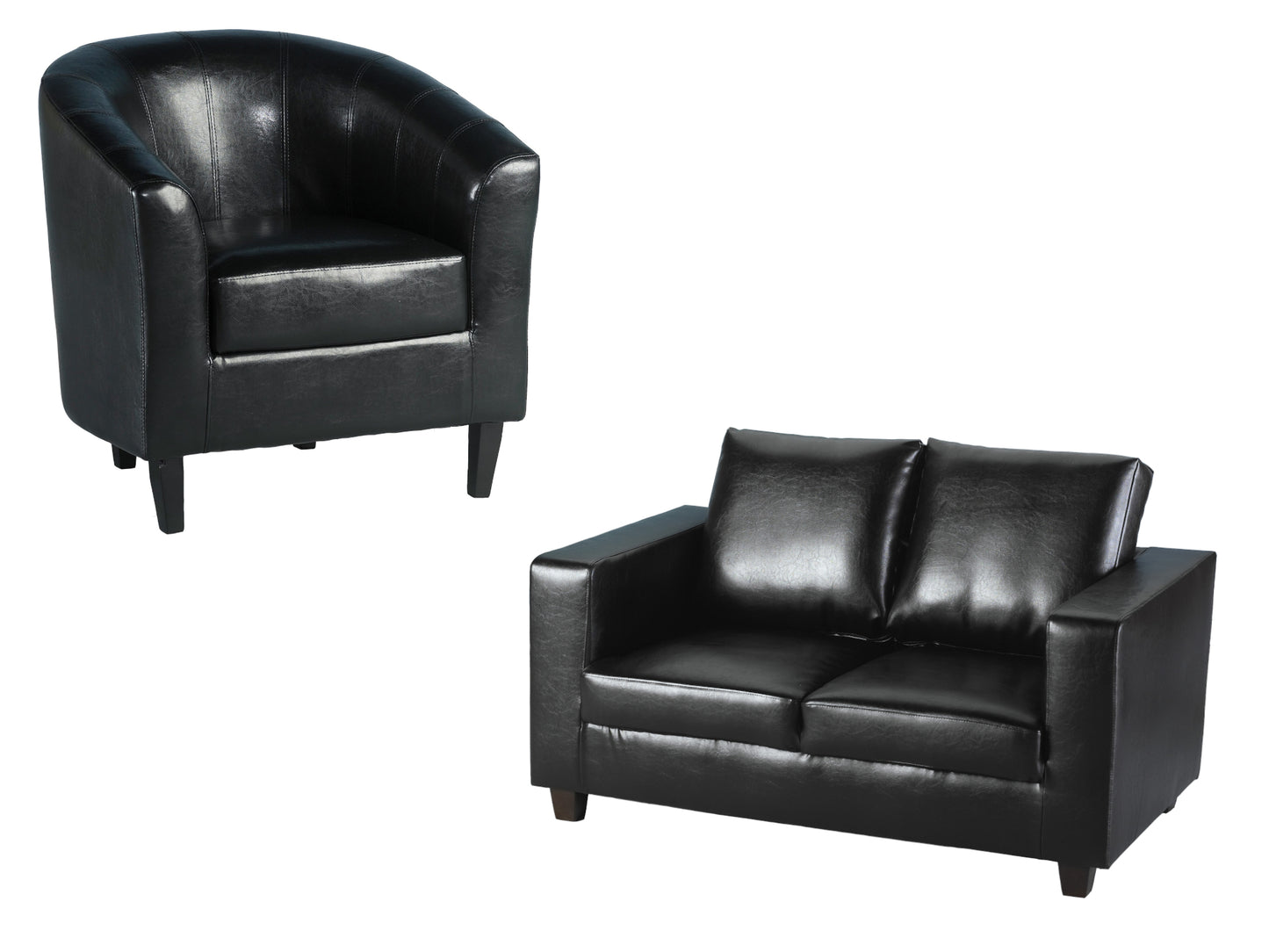 Tempo Sofa and Tub Chair in Black Faux Leather