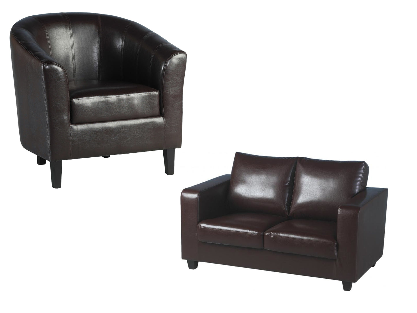 Tempo Sofa and Tub Chair in Brown Faux Leather