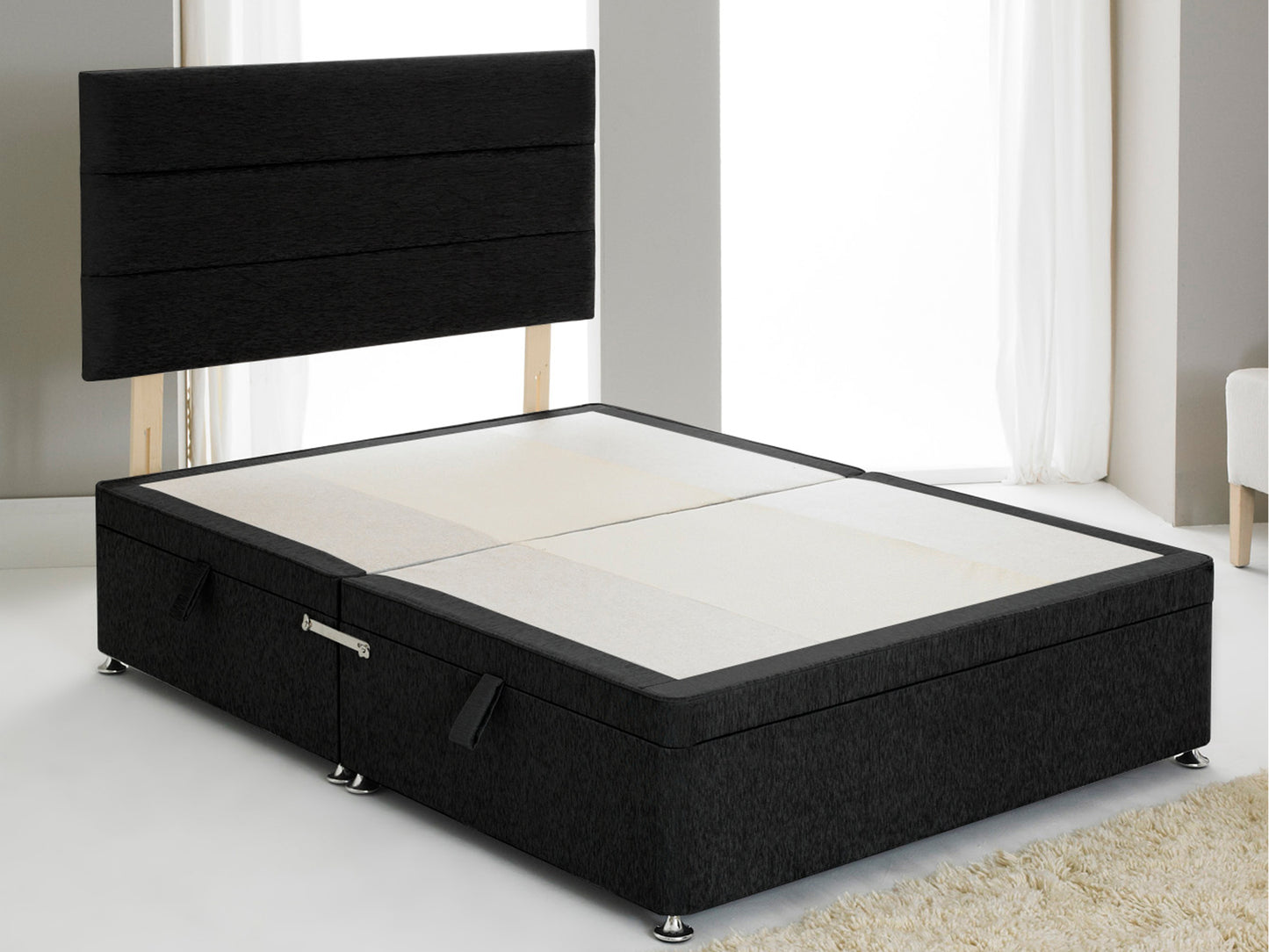 Vencil ST Ottoman Side Opening Bed Base in Chenille Black