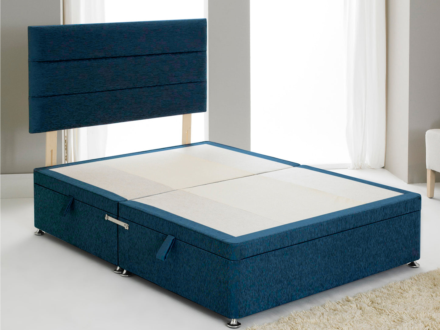 Vencil ST Ottoman Side Opening Bed Base in Chenille Blue