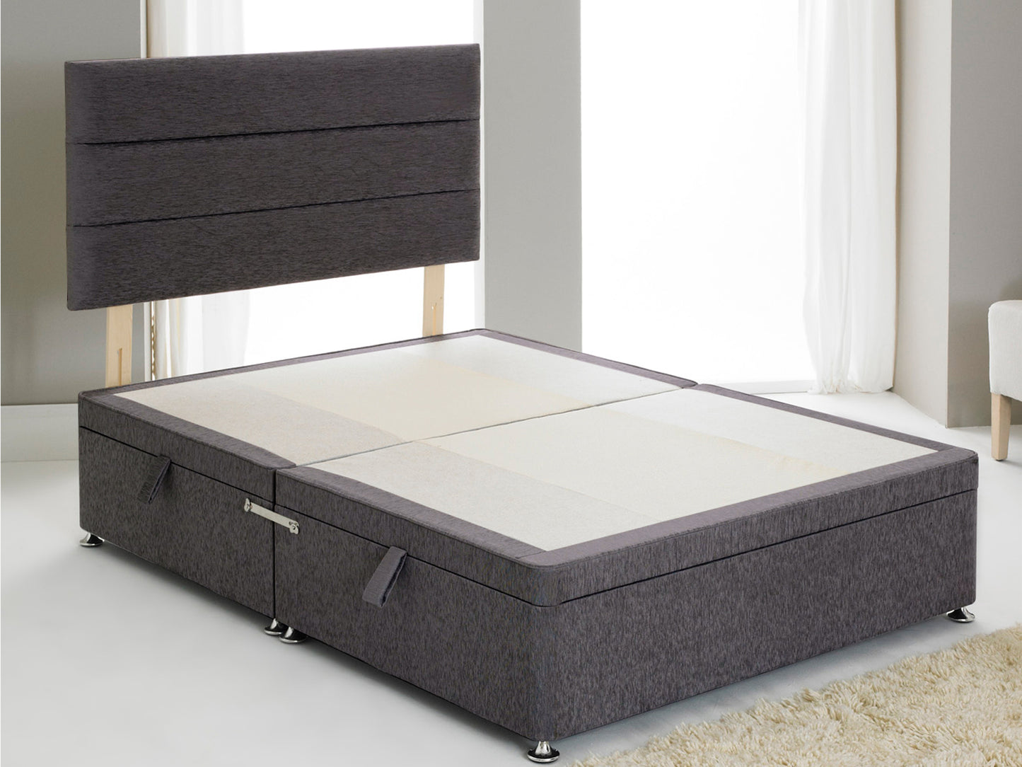 Vencil ST Ottoman Side Opening Bed Base in Chenille Charcoal