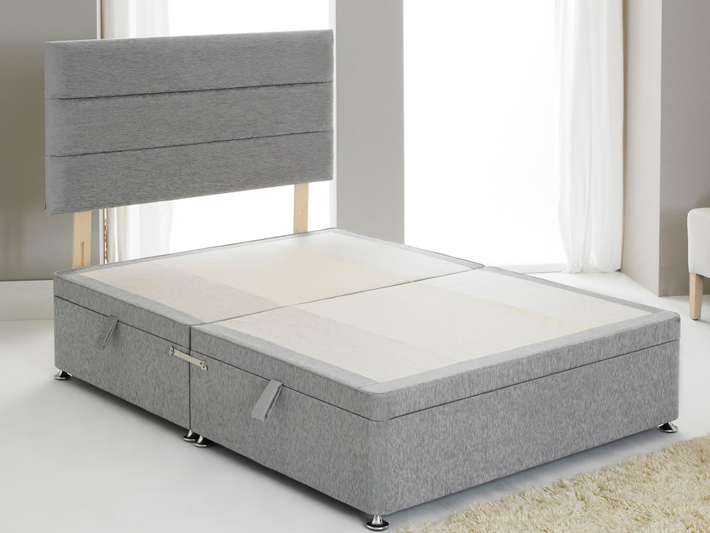 Vencil ST Ottoman Side Opening Bed Base in Chenille Grey