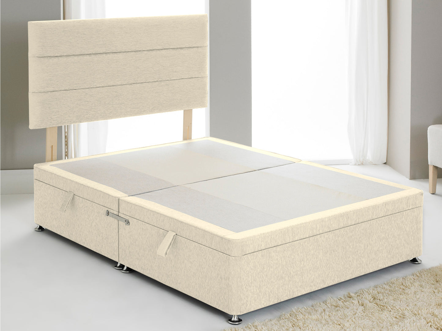 Vencil ST Ottoman Side Opening Bed Base in Chenille Ivory