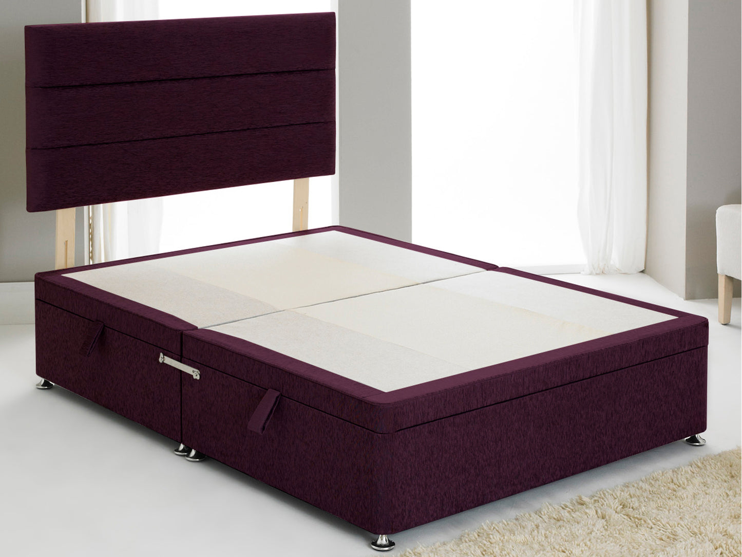 Vencil ST Ottoman Side Opening Bed Base in Chenille Purple